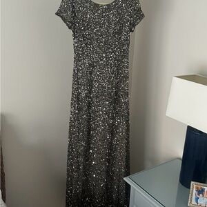 Adrianna Papell Scoop Back Sequin Gown In Gunmetal